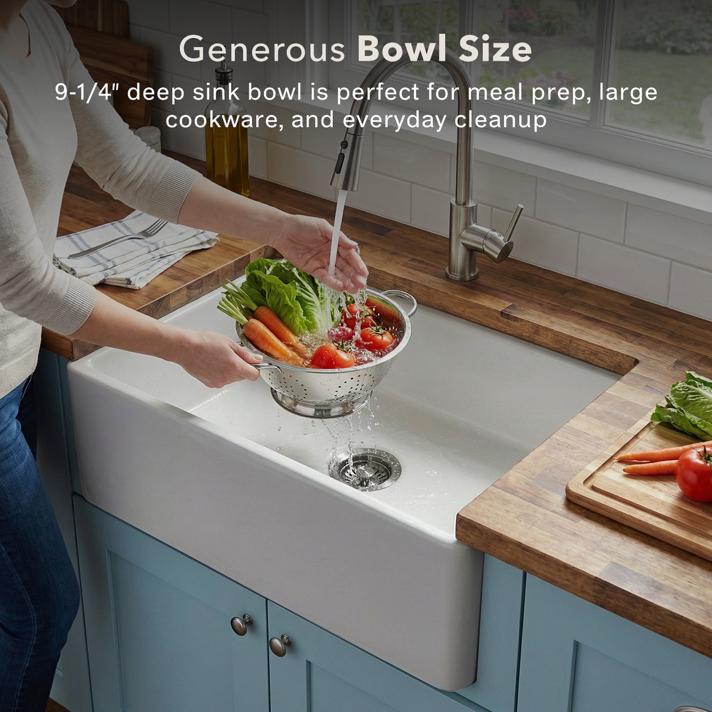 Houzer Platus 30 inch Fireclay Apron Front Farmhouse Single Bowl Kitchen Sink with Strainer & Grid - PTS-4100 WH-C