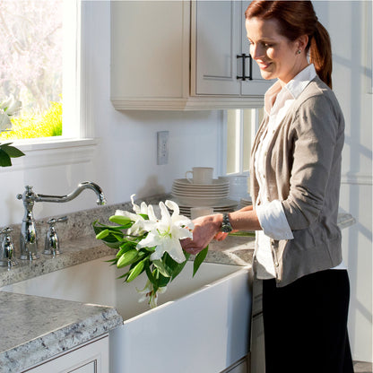 Houzer Platus 30 inch Fireclay Apron Front Farmhouse Single Bowl Kitchen Sink with Strainer & Grid - PTS-4100 WH-C