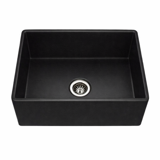 Houzer Platus 30 inch Fireclay Apron Front Farmhouse Single Bowl Kitchen Sink - PTS-4118 with Basket Strainer and Basin Grid Included