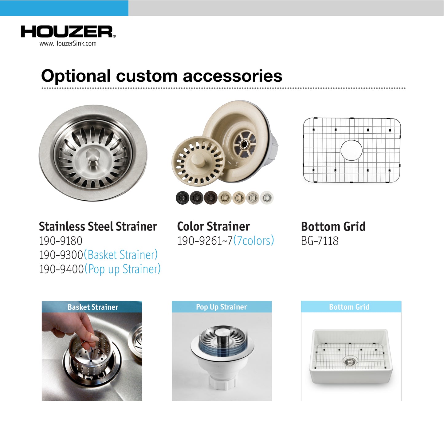 Houzer Platus 30 inch Fireclay Apron Front Farmhouse Single Bowl Kitchen Sink - PTS-4118 with Basket Strainer and Basin Grid Included