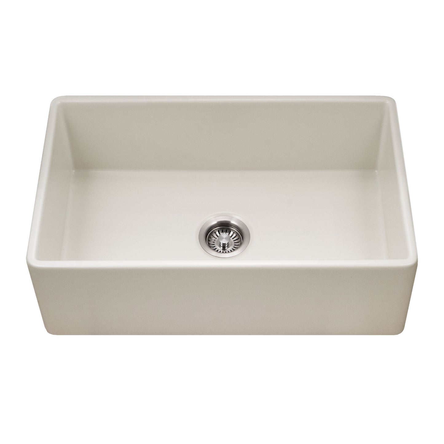 Houzer Platus 30 inch Fireclay Apron Front Farmhouse Single Bowl Kitchen Sink - PTS-4118 with Basket Strainer and Basin Grid Included