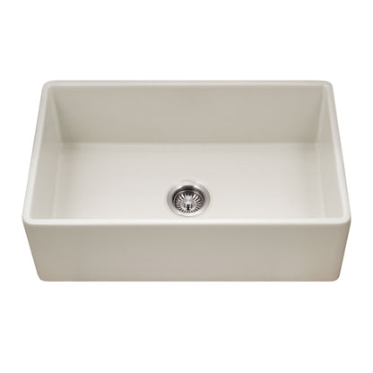 Houzer Platus 30 inch Fireclay Apron Front Farmhouse Single Bowl Kitchen Sink - PTS-4118 with Basket Strainer and Basin Grid Included