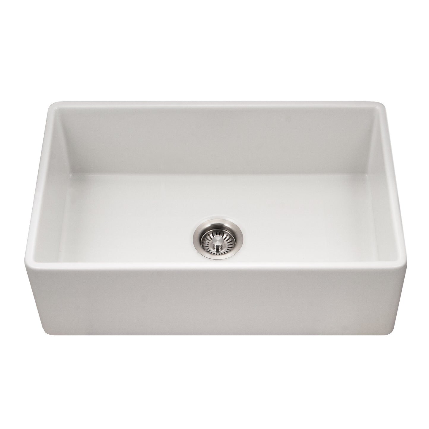 Houzer Platus 30 inch Fireclay Apron Front Farmhouse Single Bowl Kitchen Sink - PTS-4118 with Basket Strainer and Basin Grid Included