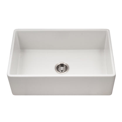 Houzer Platus 30 inch Fireclay Apron Front Farmhouse Single Bowl Kitchen Sink - PTS-4118 with Basket Strainer and Basin Grid Included