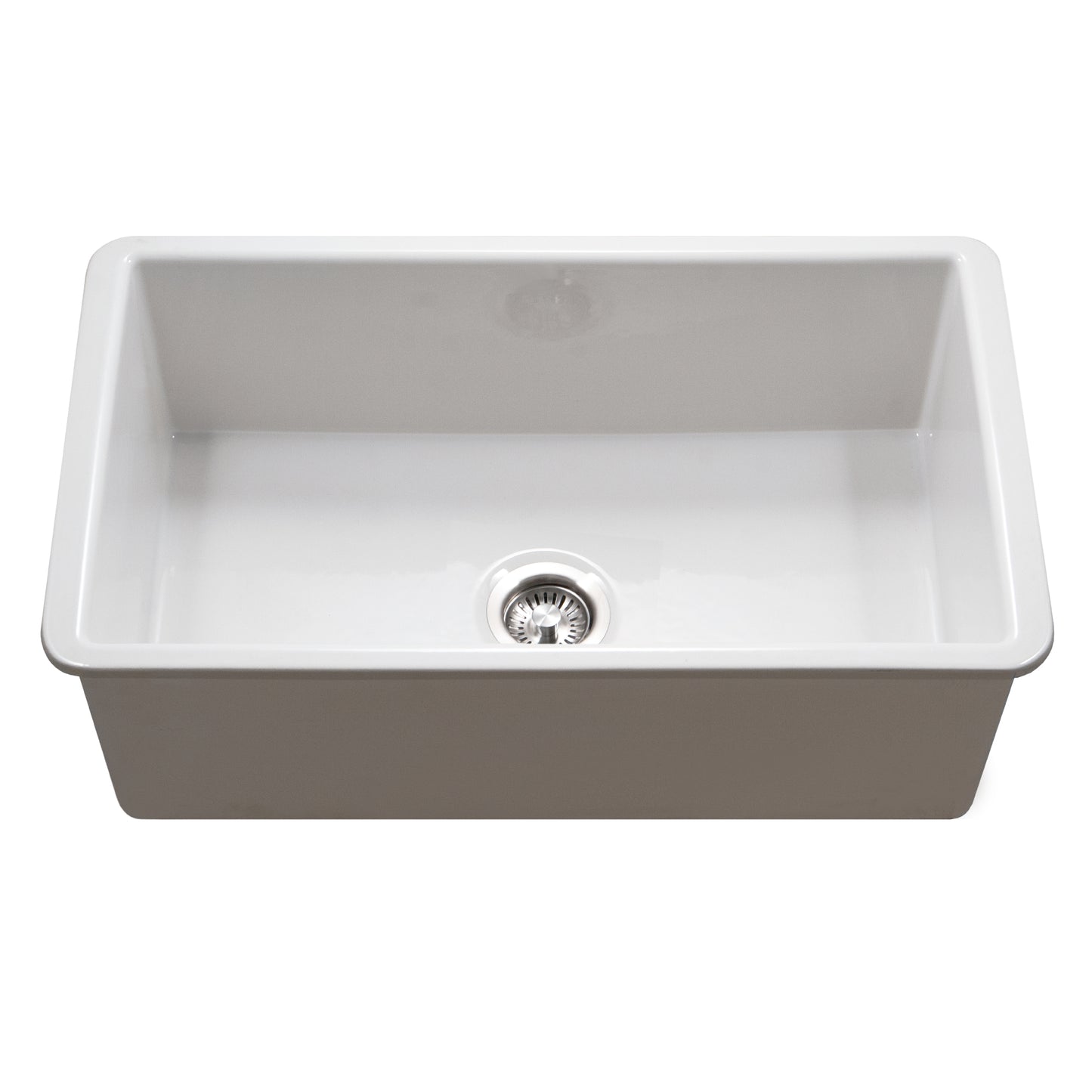 Houzer Platus 32 inch White Fireclay Undermount Single Bowl Kitchen Sink - PTU-3600 with Basket Strainer and Basin Grid Included