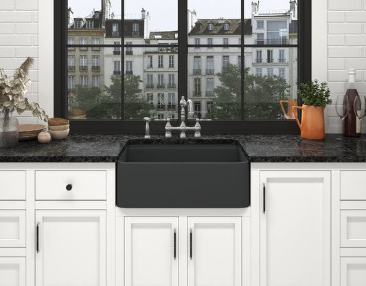 Houzer Aspire 30 inch Fireclay Farmhouse Apron Front Single Bowl Workstation Sink with Accessories - PTW-3020S WH