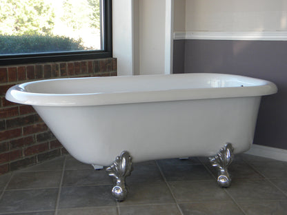 Restoria 60" Regent Freestanding Clawfoot Bathtub – White Acrylic Roll Top Soaking Tub