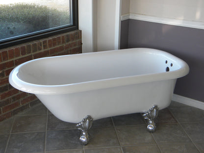 Restoria 60" Regent Freestanding Clawfoot Bathtub – White Acrylic Roll Top Soaking Tub