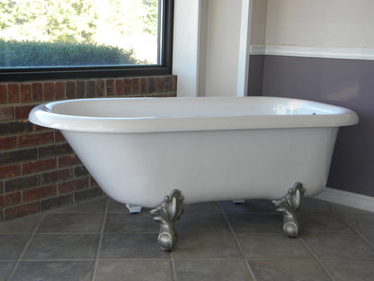 Restoria 60" Regent Freestanding Clawfoot Bathtub – White Acrylic Roll Top Soaking Tub