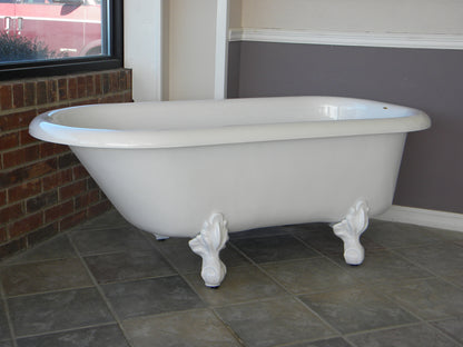 Restoria 60" Regent Freestanding Clawfoot Bathtub – White Acrylic Roll Top Soaking Tub