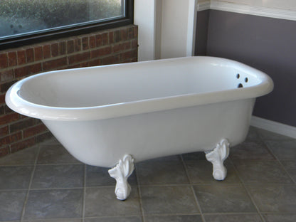 Restoria 60" Regent Freestanding Clawfoot Bathtub – White Acrylic Roll Top Soaking Tub