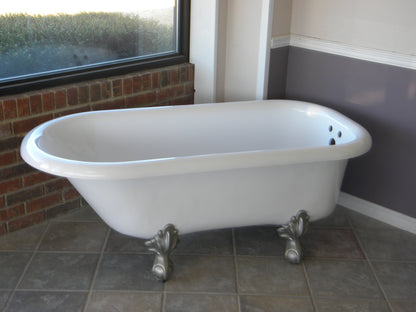 Restoria 66" Monarch Freestanding Clawfoot Bathtub – White Acrylic Roll Top Soaking Tub