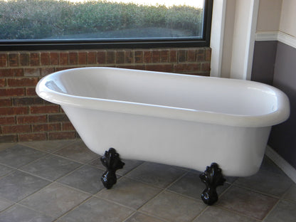 Restoria 66" Monarch Freestanding Clawfoot Bathtub – White Acrylic Roll Top Soaking Tub
