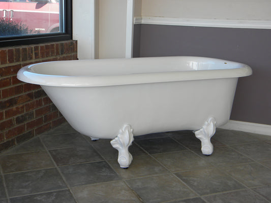 Restoria 66" Monarch Freestanding Clawfoot Bathtub – White Acrylic Roll Top Soaking Tub