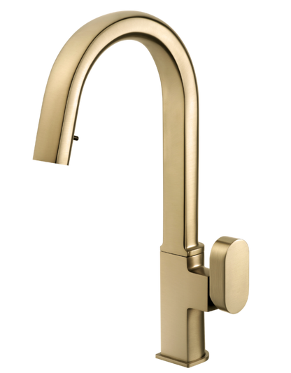 Houzer Kitchen Faucet – Revel Dual Function Contemporary Hidden Pull Down Kitchen Faucet in Matte Black and Brushed Brass Brass