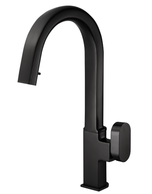 Houzer Kitchen Faucet – Revel Dual Function Contemporary Hidden Pull Down Kitchen Faucet in Matte Black and Brushed Brass Brass