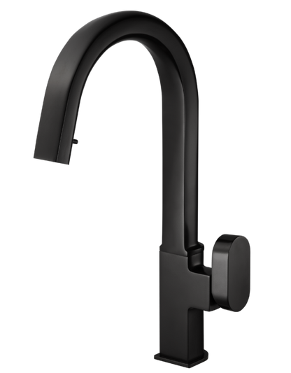 Houzer Kitchen Faucet – Revel Dual Function Contemporary Hidden Pull Down Kitchen Faucet in Matte Black and Brushed Brass Brass