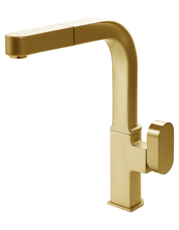 Houzer Kitchen Faucet – Contemporary Revel Single Function Pull Out Kitchen Faucet in Brushed Brass