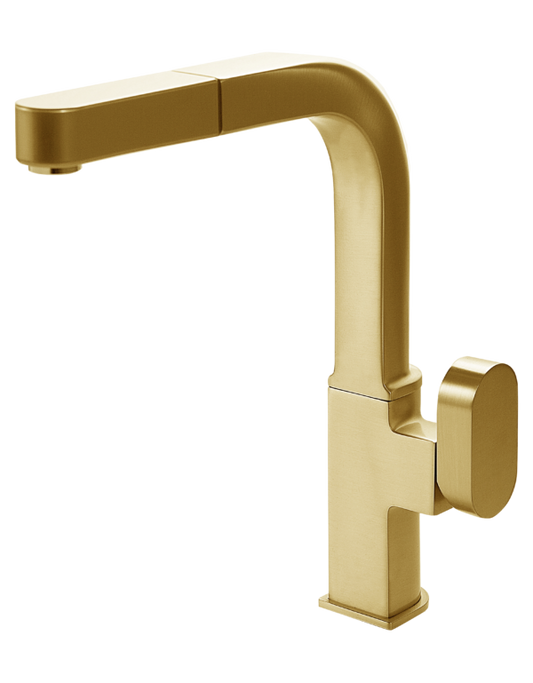 Houzer Kitchen Faucet – Contemporary Revel Single Function Pull Out Kitchen Faucet in Brushed Brass