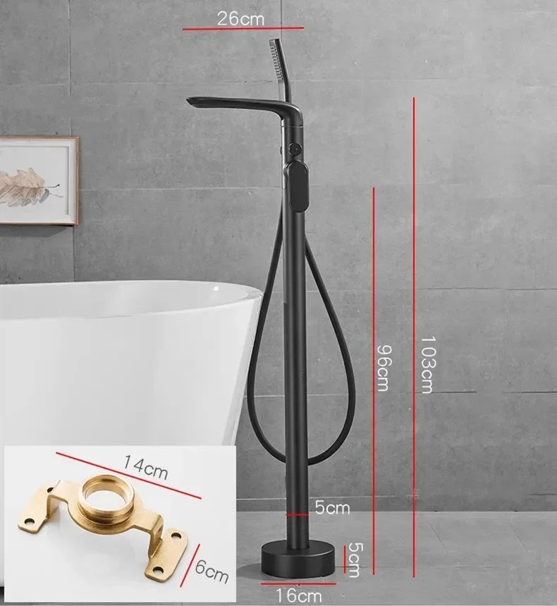 Modern Luxe Black Bathtub Faucet Set - Sleek Brass Waterfall Mixer for a Stylish Bathroom Upgrade