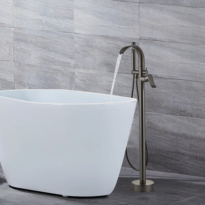 Brushed Gold Waterfall Bathtub Faucet Set - Modern Brass Floor Mixer for a Luxurious Bathroom Experience