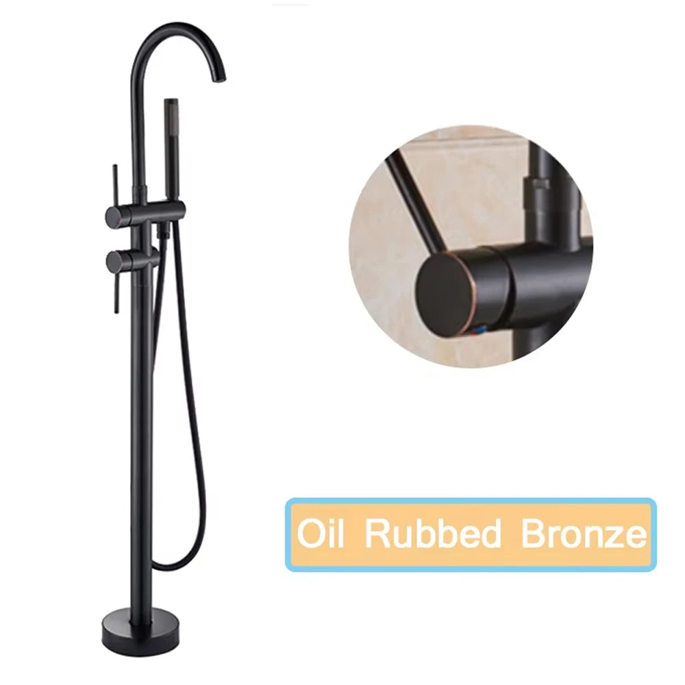 Luxury Living Black Bathtub Faucet with Hand Shower - Floor Mounted, Hot & Cold Water Control