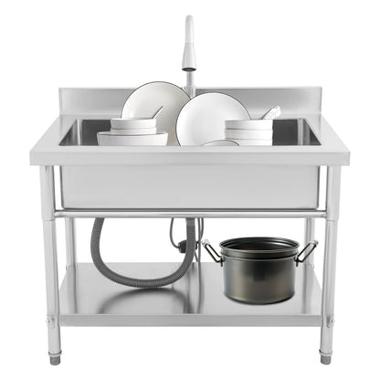 Stainless Steel Freestanding Utility Sink - Single Bowl with Pull-Out Faucet for Effortless Cleaning