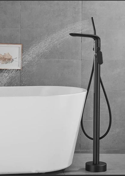 Modern Luxe Black Bathtub Faucet Set - Sleek Brass Waterfall Mixer for a Stylish Bathroom Upgrade