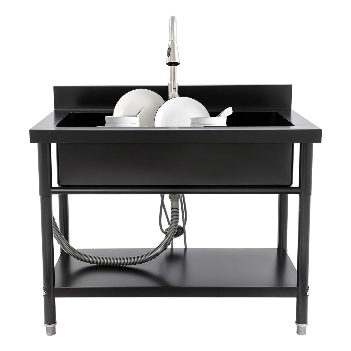 Stainless Steel Freestanding Utility Sink - Single Bowl with Pull-Out Faucet for Effortless Cleaning