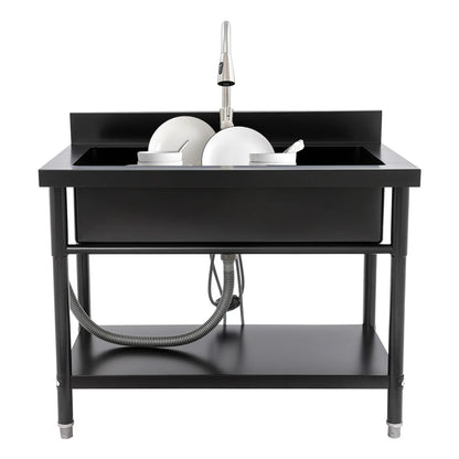 Stainless Steel Freestanding Utility Sink - Single Bowl with Pull-Out Faucet for Effortless Cleaning