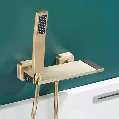 Brushed Gold Waterfall Shower Faucet Set - Luxurious Wall-Mounted Bathtub Mixer with Hot & Cold Control