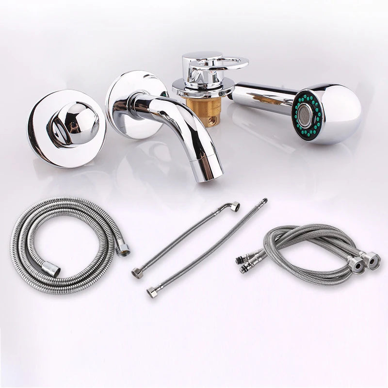 Elegant Bath Co. Widespread Tub Faucet Set with Handheld Shower – Deck/Wall Mounted, 4 Holes, Hot & Cold Mixer