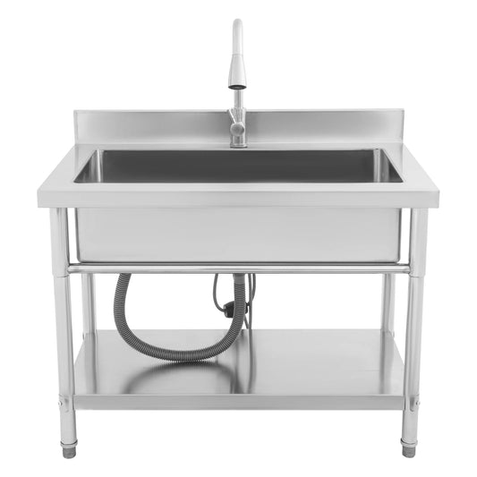 Stainless Steel Freestanding Utility Sink - Single Bowl with Pull-Out Faucet for Effortless Cleaning