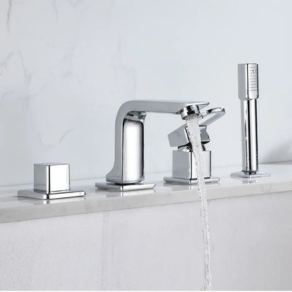 Elegant Bath Co. Widespread Tub Faucet Set with Handheld Shower – Deck/Wall Mounted, 4 Holes, Hot & Cold Mixer