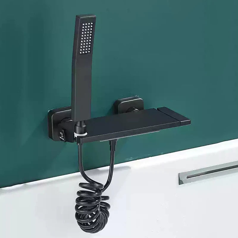 Brushed Gold Waterfall Shower Faucet Set - Luxurious Wall-Mounted Bathtub Mixer with Hot & Cold Control