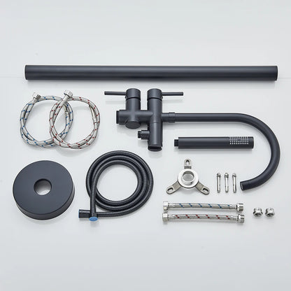 Luxury Living Black Bathtub Faucet with Hand Shower - Floor Mounted, Hot & Cold Water Control