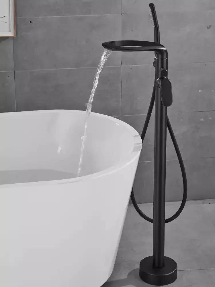 Modern Luxe Black Bathtub Faucet Set - Sleek Brass Waterfall Mixer for a Stylish Bathroom Upgrade