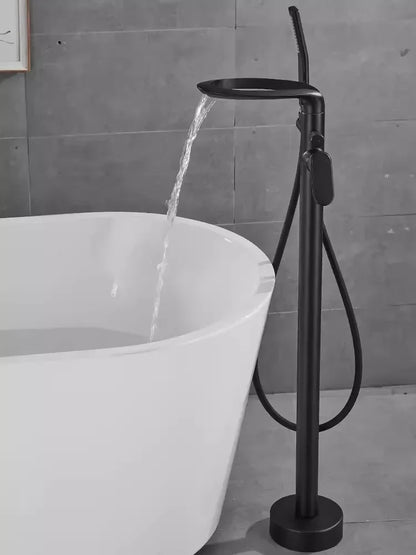 Modern Luxe Black Bathtub Faucet Set - Sleek Brass Waterfall Mixer for a Stylish Bathroom Upgrade