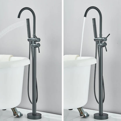 Luxury Living Black Bathtub Faucet with Hand Shower - Floor Mounted, Hot & Cold Water Control