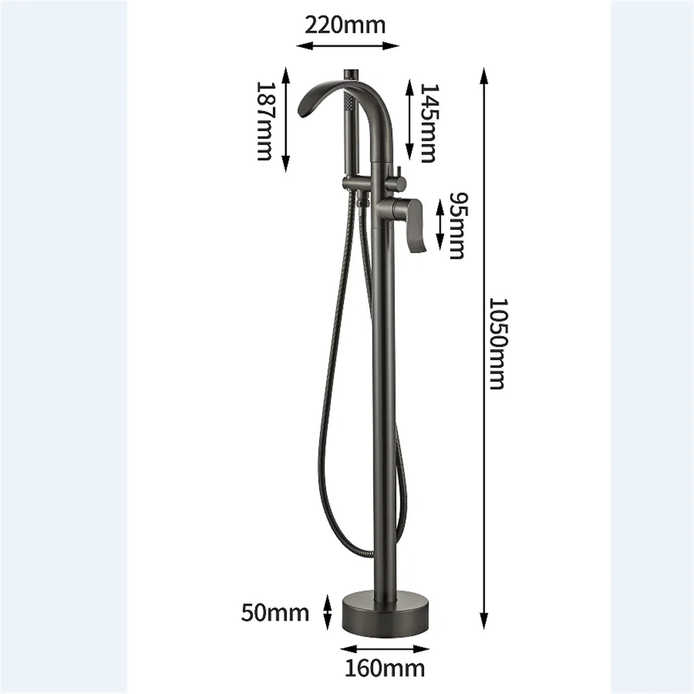 Brushed Gold Waterfall Bathtub Faucet Set - Modern Brass Floor Mixer for a Luxurious Bathroom Experience