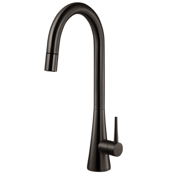 Houzer Kitchen Faucet – Contemporary Serenity Dual Function Pull Down Kitchen Faucet in Graphite, Matte Black, Brushed Brass, Pewter