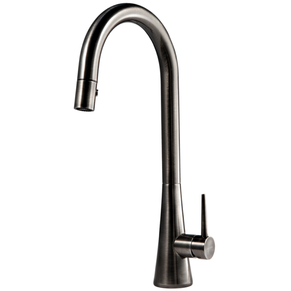 Houzer Kitchen Faucet – Contemporary Serenity Dual Function Pull Down Kitchen Faucet in Graphite, Matte Black, Brushed Brass, Pewter