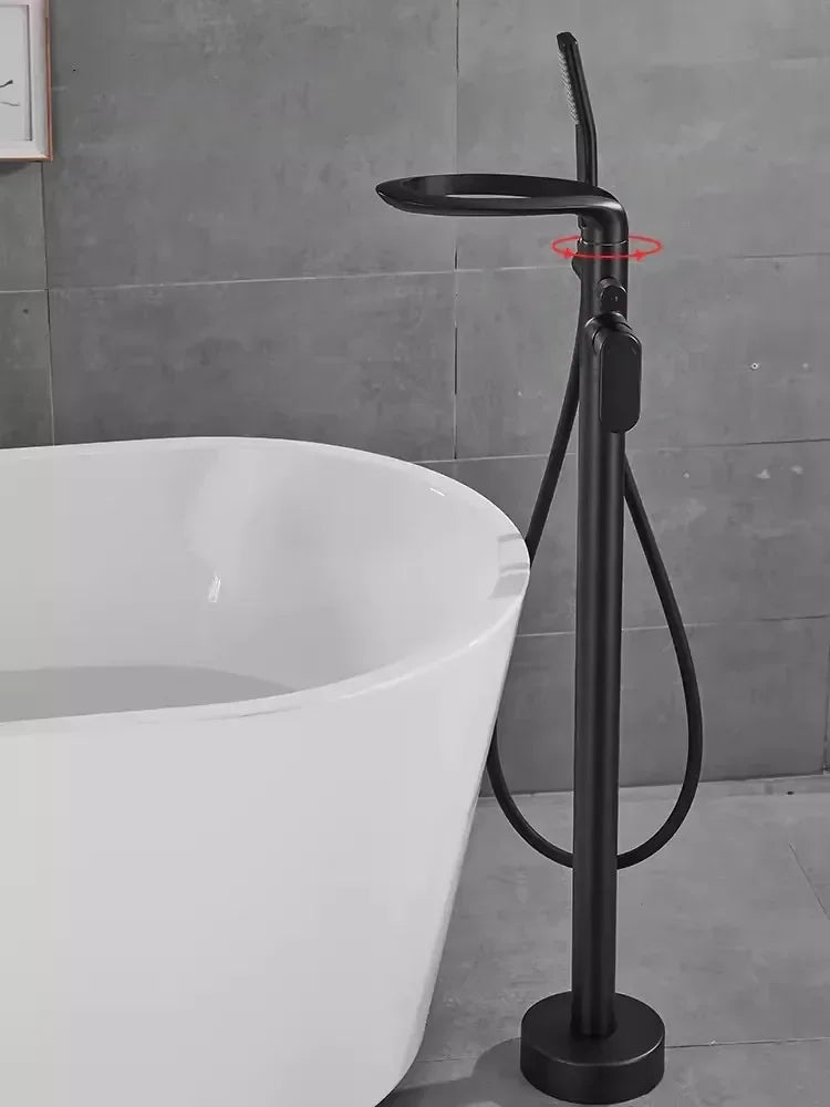 Modern Luxe Black Bathtub Faucet Set - Sleek Brass Waterfall Mixer for a Stylish Bathroom Upgrade