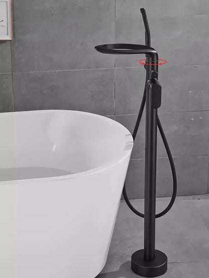 Modern Luxe Black Bathtub Faucet Set - Sleek Brass Waterfall Mixer for a Stylish Bathroom Upgrade