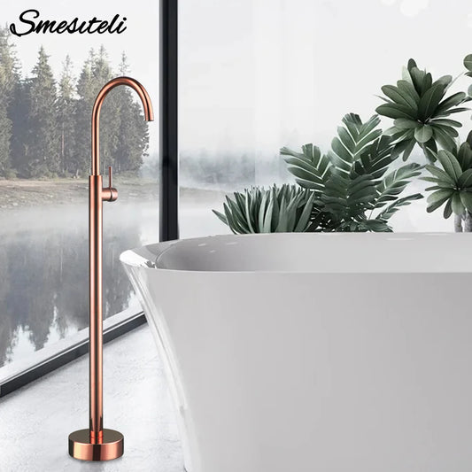 Rose Gold Luxury Bathtub Faucet - 360° Spout, Single Handle Hot & Cold Mixer with Brass Hand Shower
