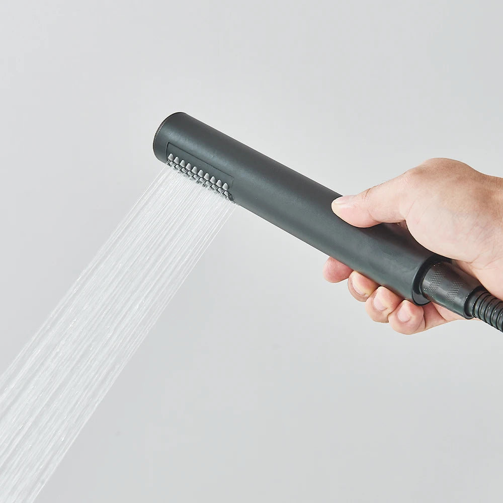 Luxury Living Black Bathtub Faucet with Hand Shower - Floor Mounted, Hot & Cold Water Control