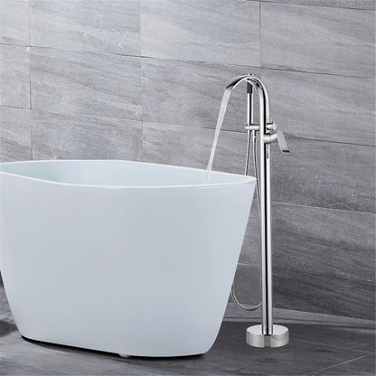 Brushed Gold Waterfall Bathtub Faucet Set - Modern Brass Floor Mixer for a Luxurious Bathroom Experience