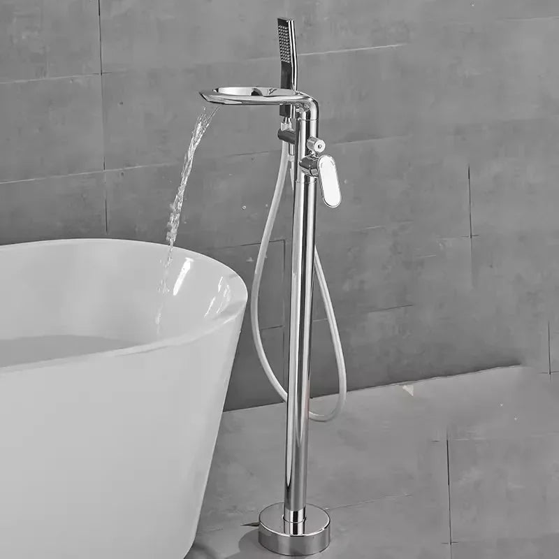 Modern Luxe Black Bathtub Faucet Set - Sleek Brass Waterfall Mixer for a Stylish Bathroom Upgrade