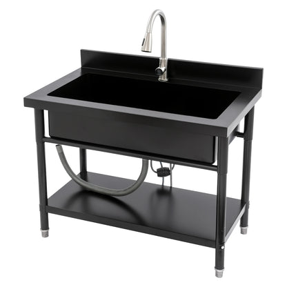 Stainless Steel Freestanding Utility Sink - Single Bowl with Pull-Out Faucet for Effortless Cleaning