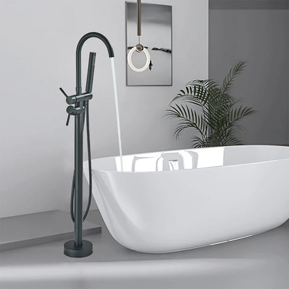 Luxury Living Black Bathtub Faucet with Hand Shower - Floor Mounted, Hot & Cold Water Control